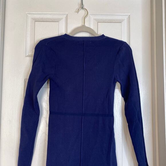 ZARA Knit Drop Waist Skater Dress Navy Blue Structured Bodycon Size Medium - Picture 8 of 9